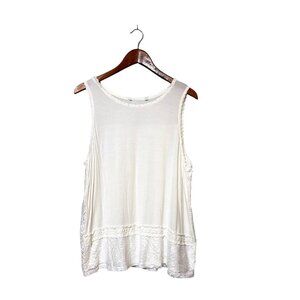 Sleeveless White‎ Lace Trim Tank Top With Sheer Back Panel